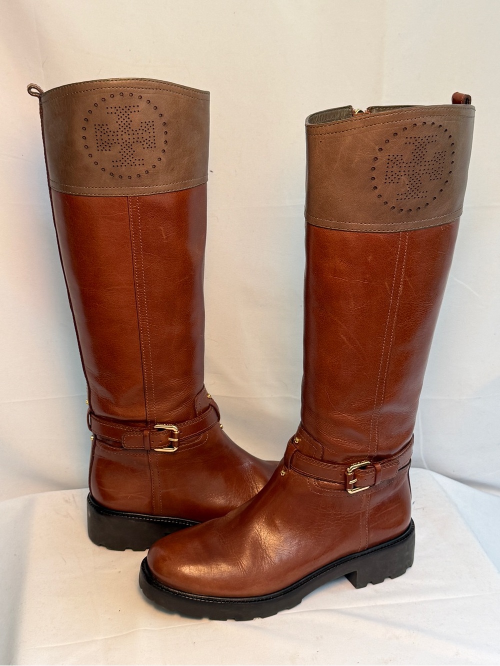 Tory Burch Two-Tone Brown Leather Over-the-Knee Riding Boots